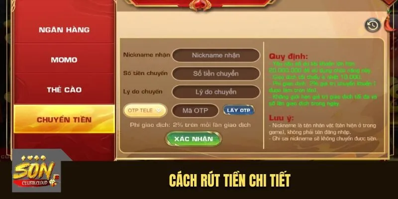 Rút tiền trực tiếp trên trang chủ cổng game